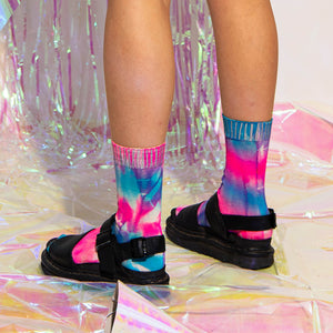 Glow Blue/Fluro Pink Tie-Dye Reflective Hemp Socks
