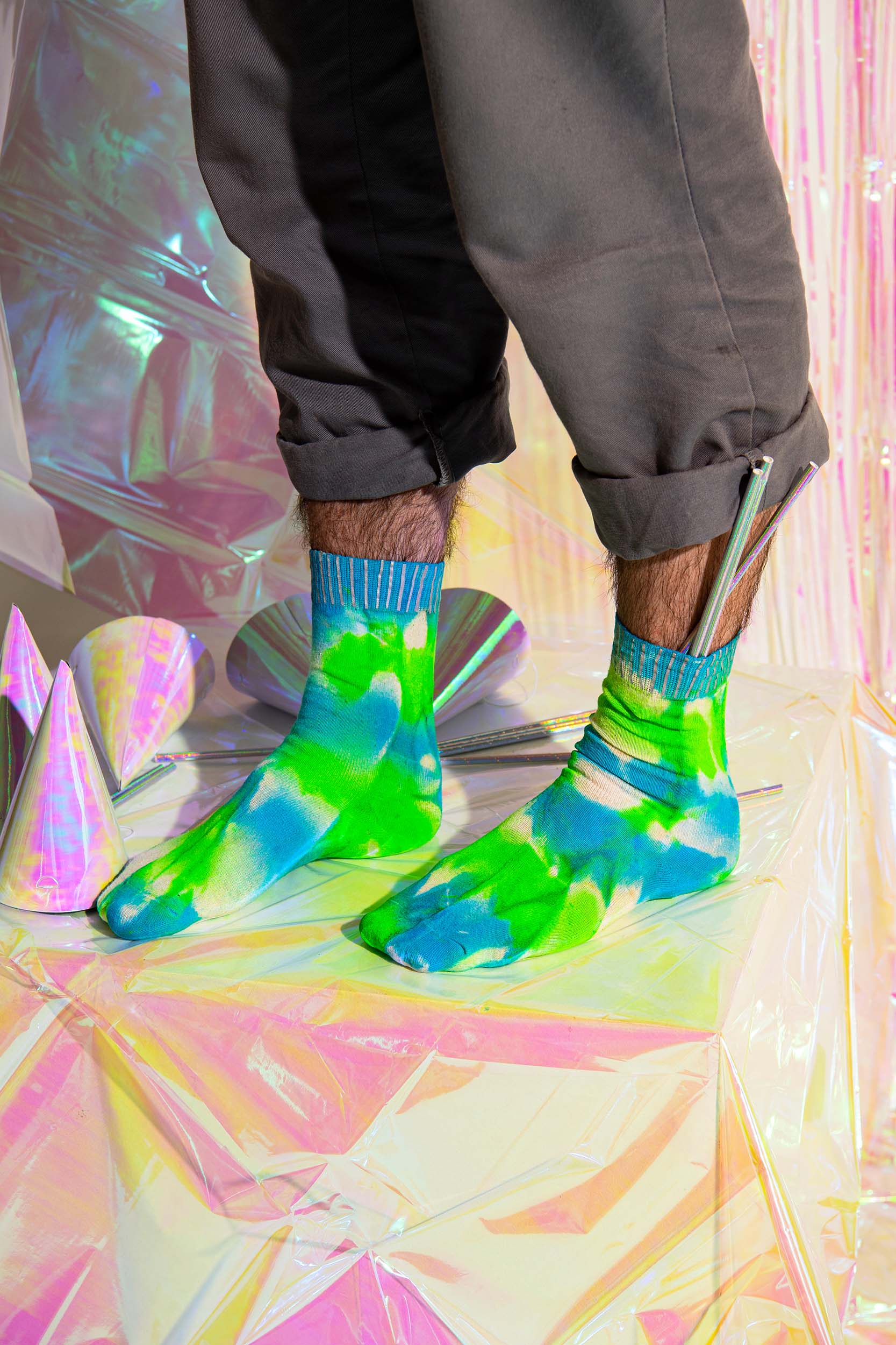 Glow Blue/Fluro Green Tie-Dye Reflective Hemp Socks – Hey Reflect'o