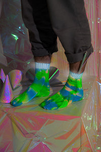 Glow Blue/Fluro Green Tie-Dye Reflective Hemp Socks