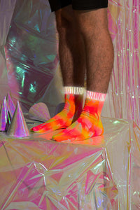 Fluro Yellow/Pink Tie-Dye Reflective Hemp Socks.