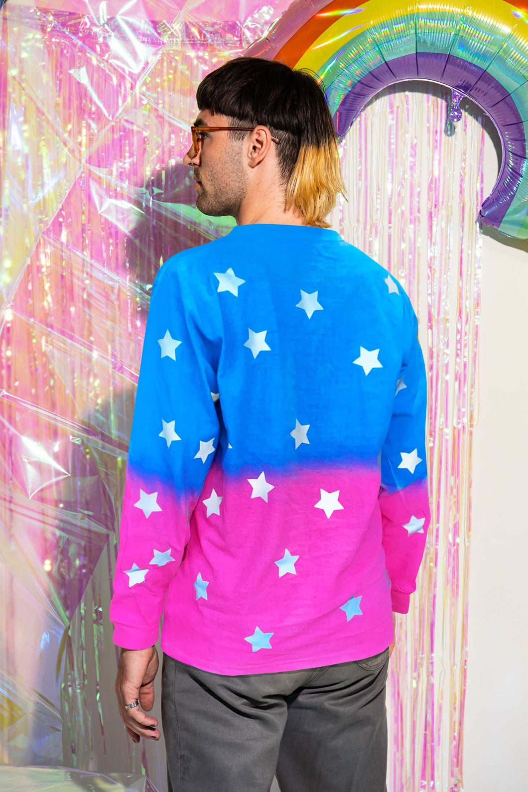 Pink and Blue - Reflective Stars T-Shirt - Short Sleeved / Long Sleeved