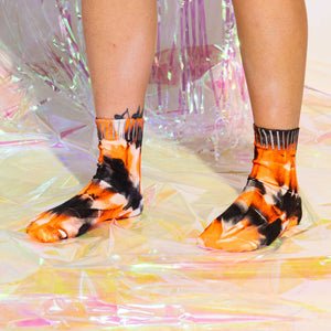 Black/Fluro Orange Tie-Dye Reflective Hemp Socks