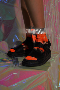 Black/Fluro Orange Tie-Dye Reflective Hemp Socks